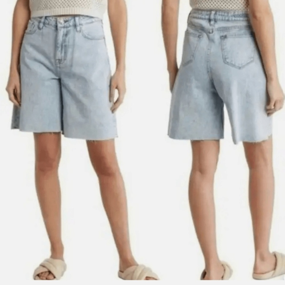 Vigoss Bermuda Cut Off Blue Denim High Rise Shorts Size 24 NWT